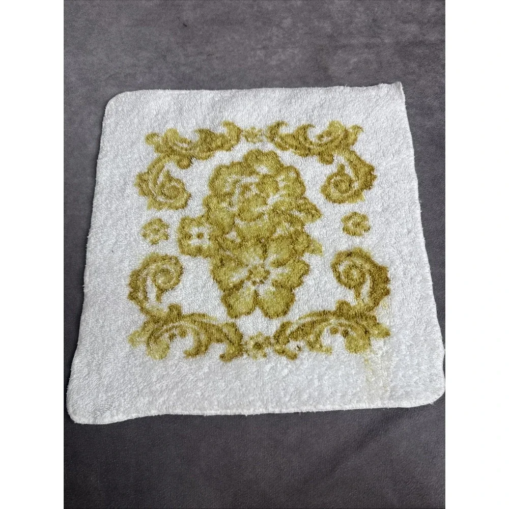 Cannon VTG Floral Fold‎ & White Fringe Towel Set Hand Bath USA Cotton